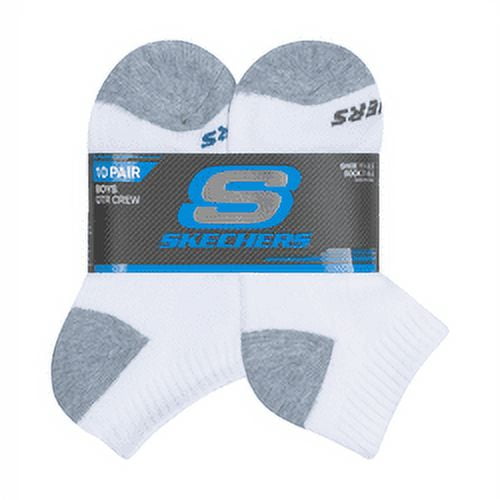 Skechers Kids Boys' 10 Pack 1/2 Terry Qtr Crew Socks, White/Blue, 7-8.5