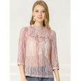 thumbnail image 2 of INSPIRE CHIC Blusa Con Cuello Con Volantes Para Mujer, Blusas Transparentes De Encaje Con Mangas 3/4 Rosa L, 2 of 6
