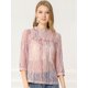 thumbnail image 2 of INSPIRE CHIC Blusa Con Cuello Con Volantes Para Mujer, Blusas Transparentes De Encaje Con Mangas 3/4 Rosa L, 2 of 6