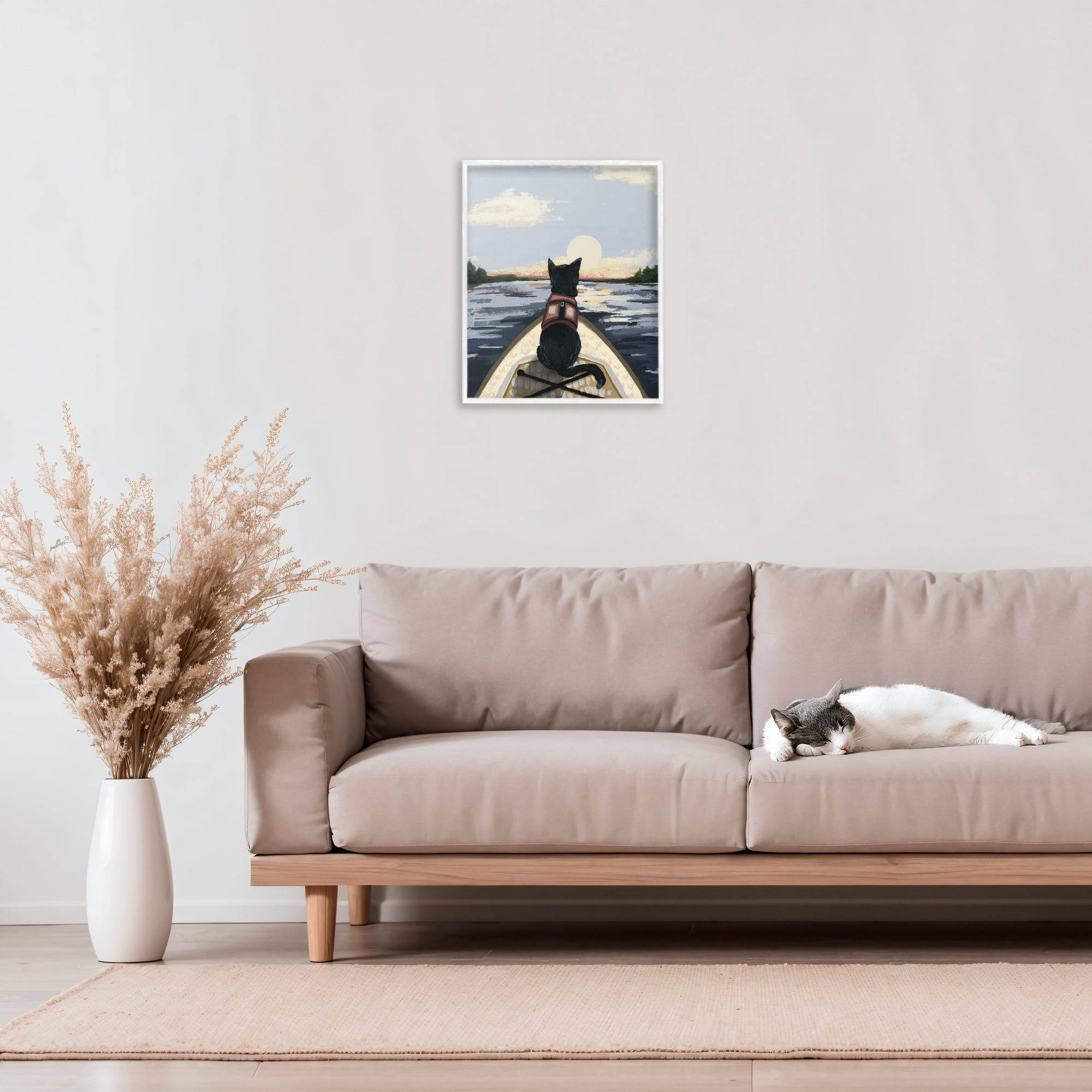 Stupell Industries Peaceful Cat Viewing Lake White Framed Giclee Art, design by Denise Bartkus