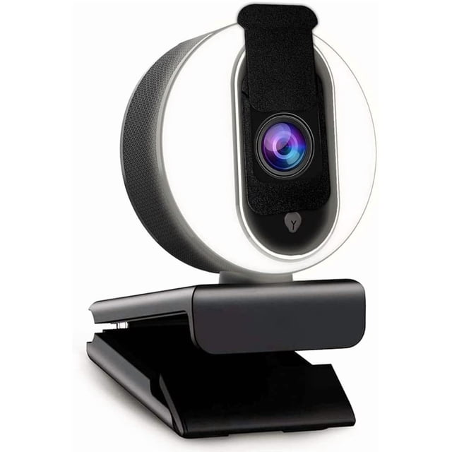 N680E 1080P Webcam with Ring Light, Privacy Cover and Dual Microphone, Advanced Auto-, Adjustable Brightness, Streaming Web Camera for Zoom Skype Facetime, PC Laptop Desktop
