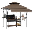 thumbnail image 3 of Memoryfield 8x5 ft Grill Gazebo with 7x3 ft Extra Awning, Double-Tier BBQ Canopy, LED Lights, Shelves & Hooks, Heavy-Duty Steel Frame for Patio & Backyard, Brown, 3 of 9