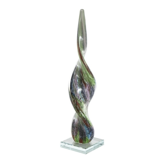 4" x 17" Multi Colored Glass Swirl Abstract Sculpture with Clear Base, by DecMode