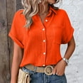 thumbnail image 2 of YDFCWXW Button Down Dressy Shirts for Womens Gauze Shirts Casual Short Sleeve Textured Collared Summer Work Blouse Clothes Orange, L, 2 of 8