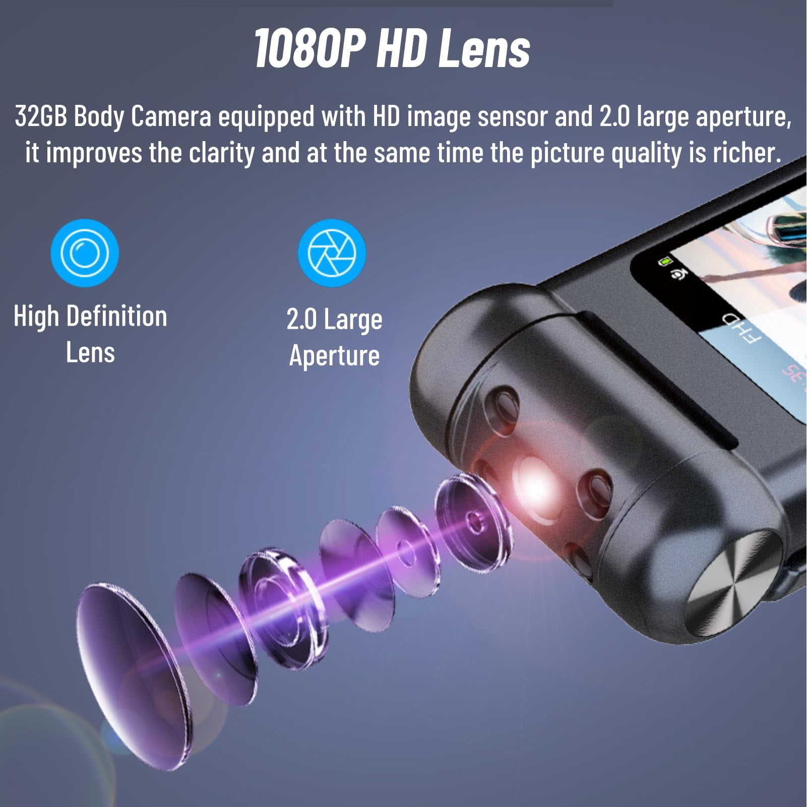 Multifunctional voice recorder, 1080p high-definition law enforcement recorder, wearable camera, 180° rotating lens, with infrared night vision, suitable for home office use