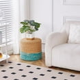 thumbnail image 5 of 18" Handwoven Ottoman Pouf – Natural Braided Boho Footrest Stool, Rustic Accent Footstool & Side Table for Living Room or Bedroom Natural Water Hyacinth + Lake Blue Corn Husk, 5 of 6