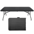 thumbnail image 1 of Wood Grain Folding Table, Portable Plastic Table, Suitable For Camping, Picnic, Party, High Load Folding Table,Black, 1 of 8