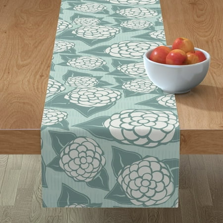 

Cotton Sateen Table Runner 108 - Hydrangea Nursery Large Floral Modern Mint White Print Custom Table Linens by Spoonflower
