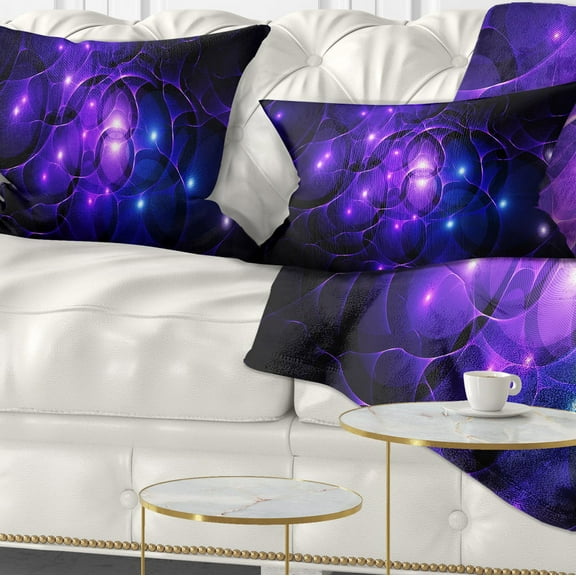 Designart Blue Fractal Space Circles - Abstract Throw Pillow - 12x20