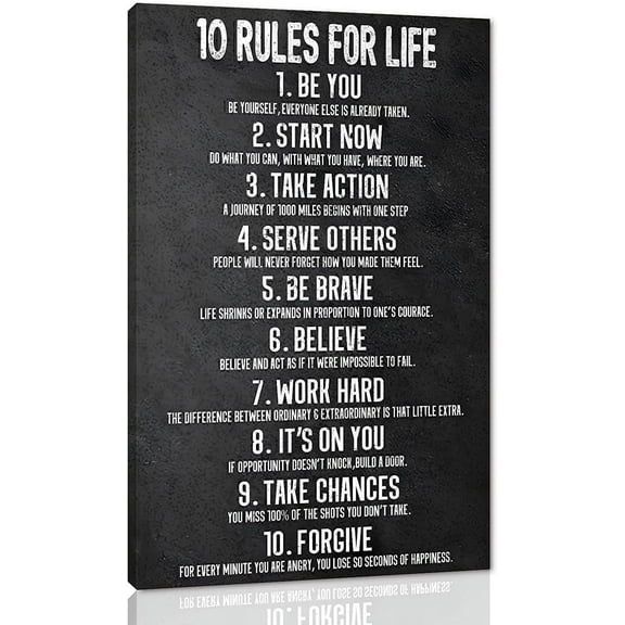 Aaheei 10 Rules for Life Motivational Wall Art Inspirational Canvas Office Art Decor Positive Black and White Artwork Ready to Hang