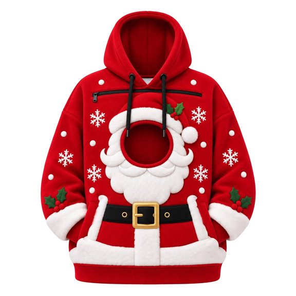 Christmas Hooded Cat Pouch Holder Soft Fleece Christmas Hoodie for Women Men Hoodie with Dog Pouch Oversized Pet Hoodies Carrier Large Pocket Hooded Sweatshirt