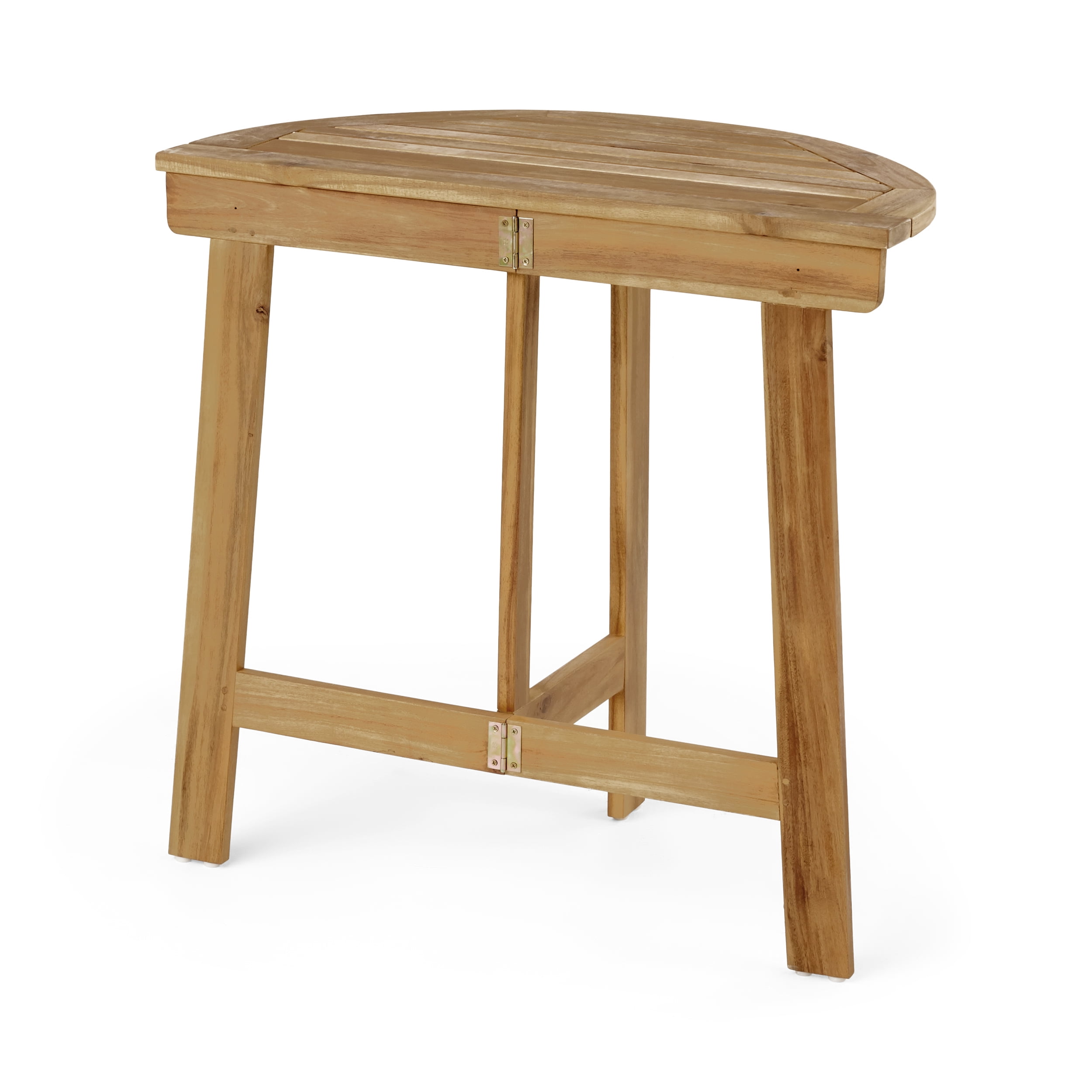 Outdoor Half Round Folding Bistro Table, Acacia Wood Desktop for Patio Balcony, Natural