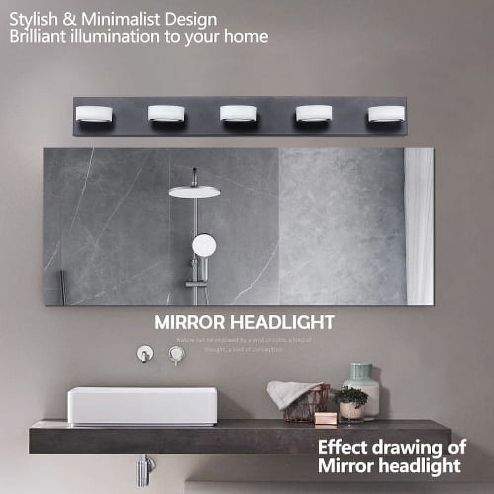 ACE-LIGHTS,Modern 5-Light Rotatable & Dimmable LED Vanity Light Fixture with Acrylic Shades,Energy-Efficient Bathroom Wall Sconce for Bathroom,Dressing Room,Mirror Cabinet,Living Room(Black）