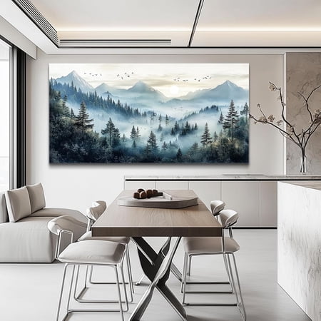 FUHAIHUA Canvas Wall Art For Living Room Wall Decor For Bedroom Office Wall Decoration Mountain Landscape Painting Forest Fog Pictures Artwork Room Aesthetic Home Decor 20x40 In