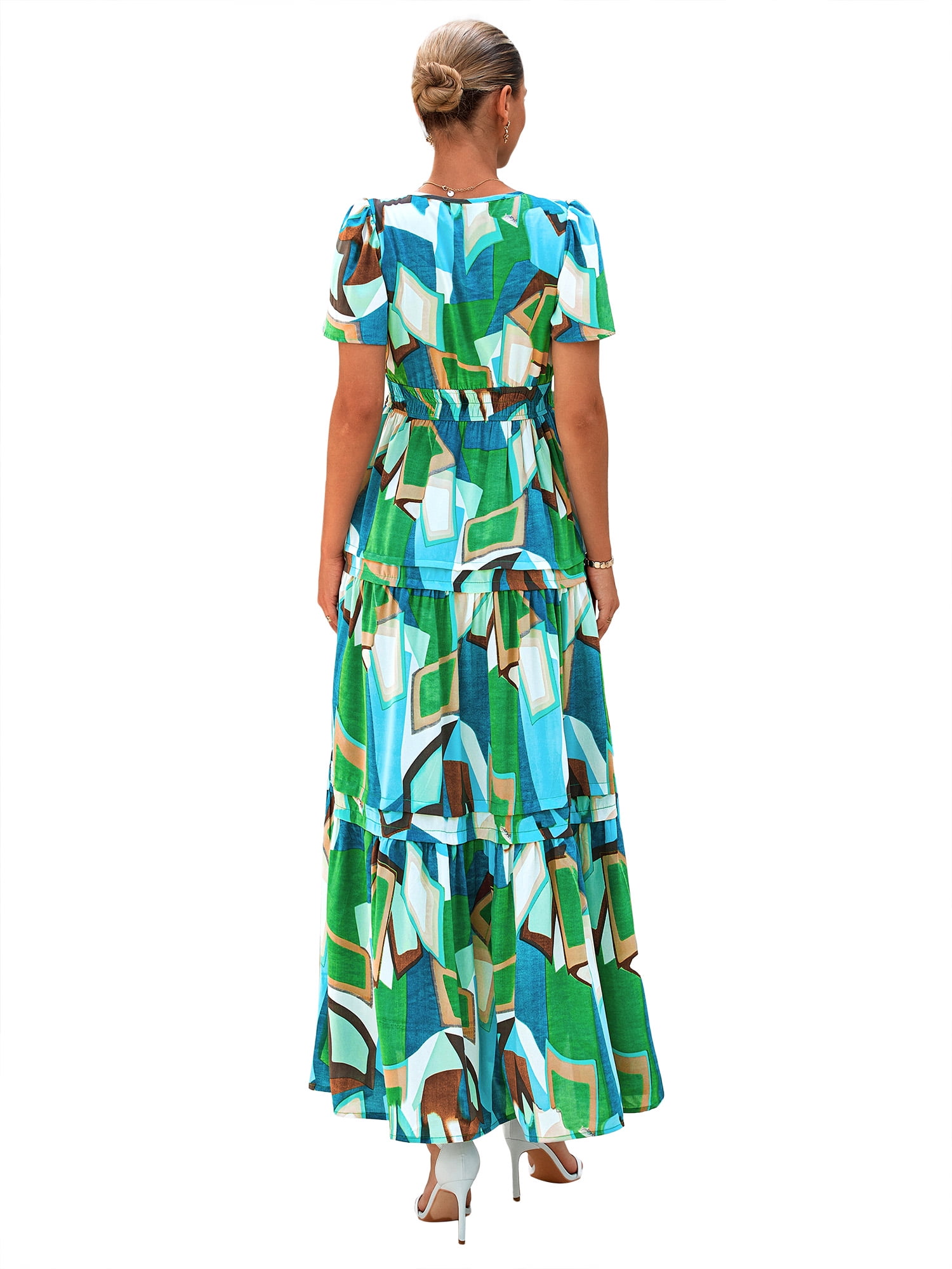 PRETTYGARDEN Women's Tiered Maxi Dress with Short Sleeves, Sizes S-XXL