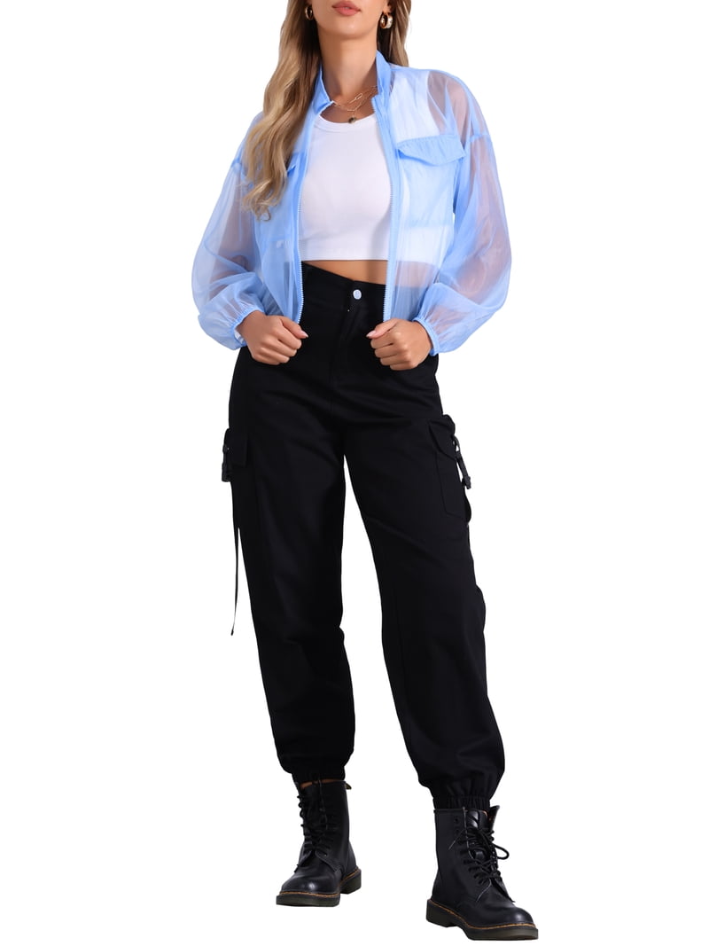 INSPIRE CHIC Sheer Bomber Jacket for Women's Zip Up Long Sleeve