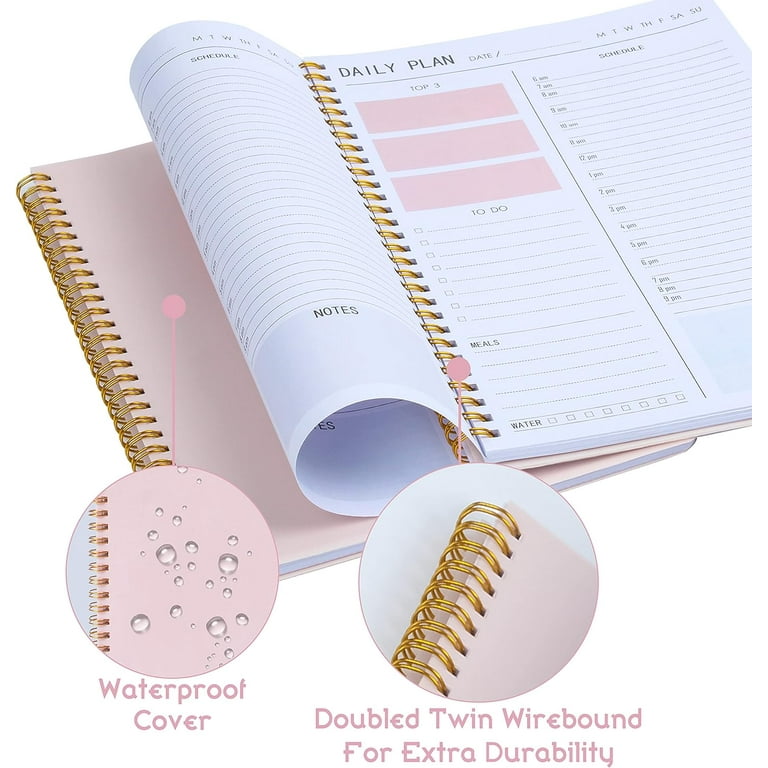 Daily Planner - Hourly Schedules Agenda Appointment Planner Undated with  to-Do List,Meals,Notes 107.3,Flexible PVC Hard Cover,Twin-Wire Binding