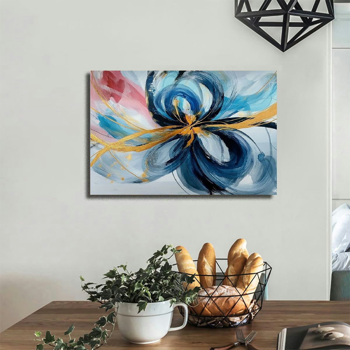 BROOKMAPLES Modern Large Abstract Wall Art - Bright and Design - Blue and White Canvas Picture Artwork & 30x60 Inches Wall art for living room and office Oversized Abstract wall Decor 36x24in