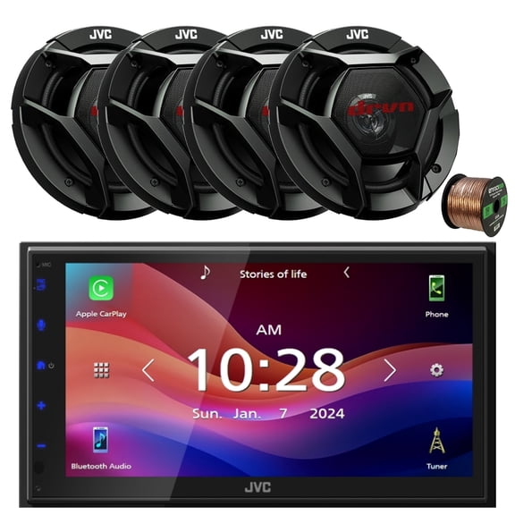 JVC KW-M695BW 6.8" LCD Display WiFi Bluetooth USB/MP3 Stereo Multimedia Digital Receiver, 4x 6.5" 300 Watt Max 2-Way Automotive Speakers w/Wire