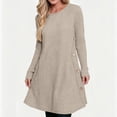 thumbnail image 6 of Women's Knit Dress Long Sleeve Casual Crew Neck Tunic Dresses with Pockets Button Side Fall Winter Trendy Outfits Khaki XL(XL), 6 of 7
