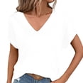 thumbnail image 1 of T-shirts pour Femmes à Manches Courtes, Col en V, Hauts d'Été Décontractés, Amples, Basiques, Unis, T-Shirts à Manches Chauve-Souris, 1 of 5