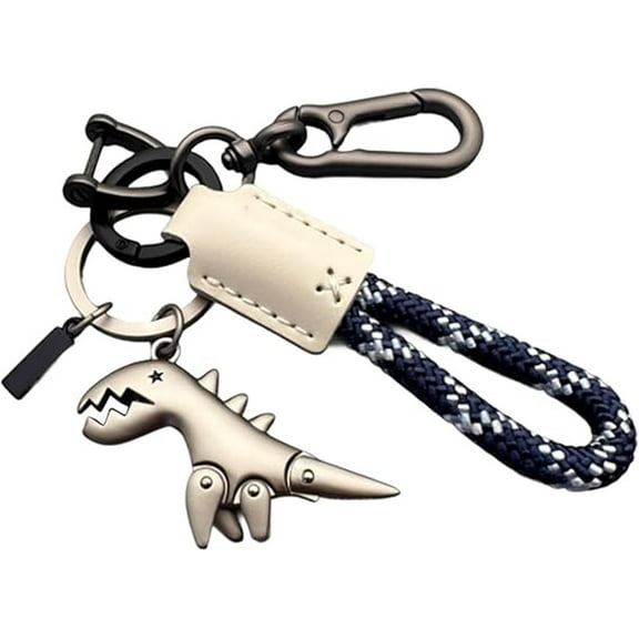 Weseecase Keychain, Aluminum Alloy Dinosaur Charm Paired with a Hand-Woven Bracelet, Mini Dinosaur Keychain