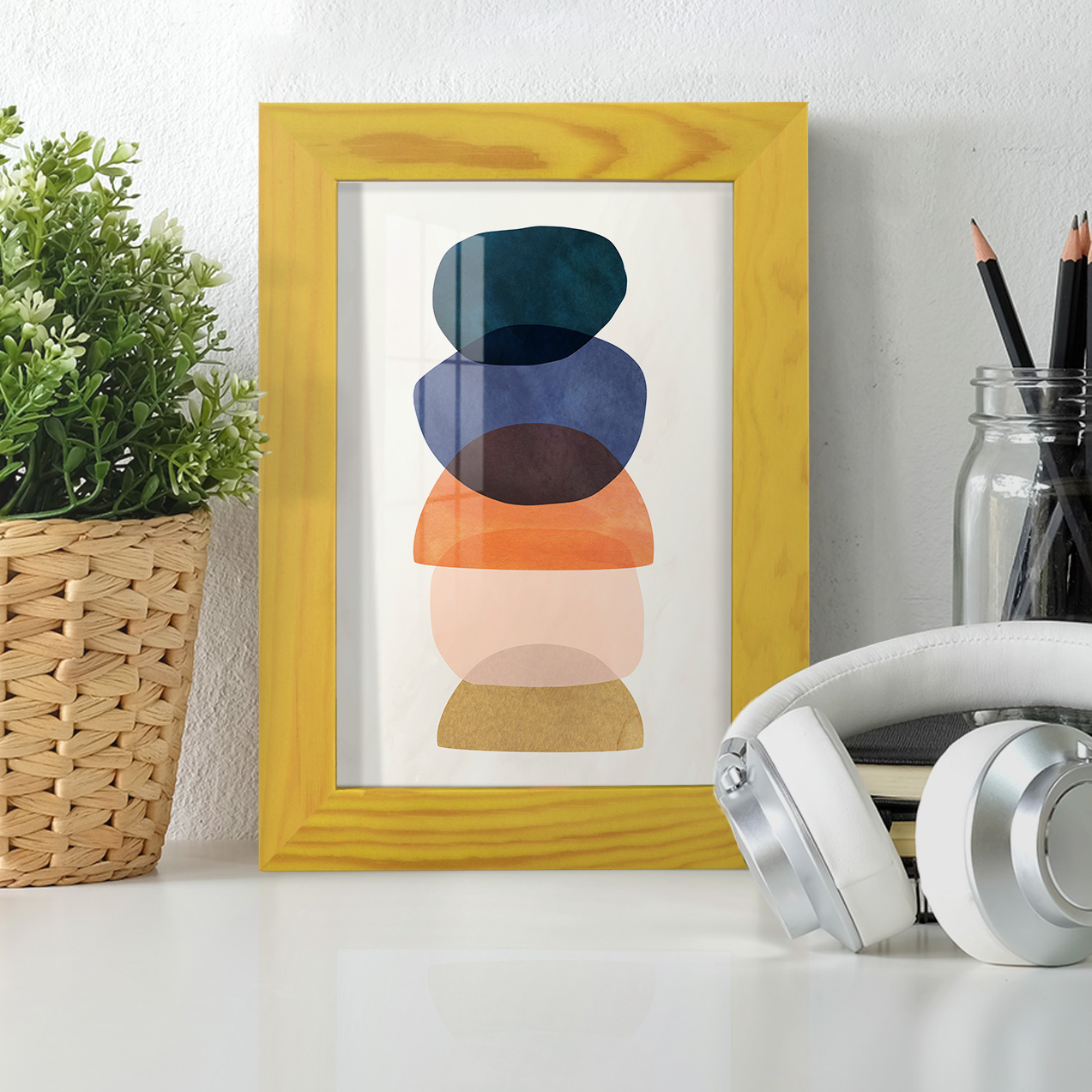 Mod Pods I -Framed Print w/glass-Sunflower Yellow