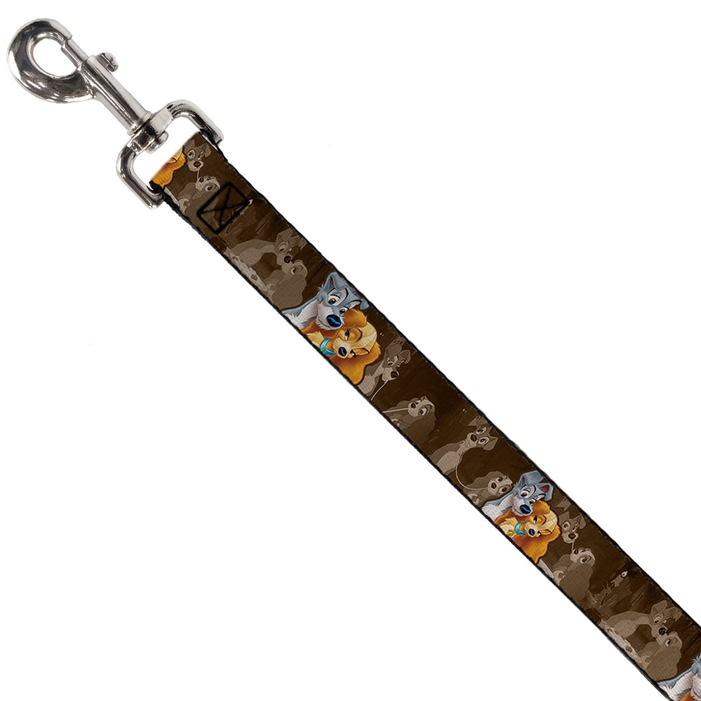 Disney Pet Leash, Dog Leash, Lady And Tramp 2 Poses Spaghetti Kiss Scene Browns, 4 Feet Long 1.0 Inch Wide
