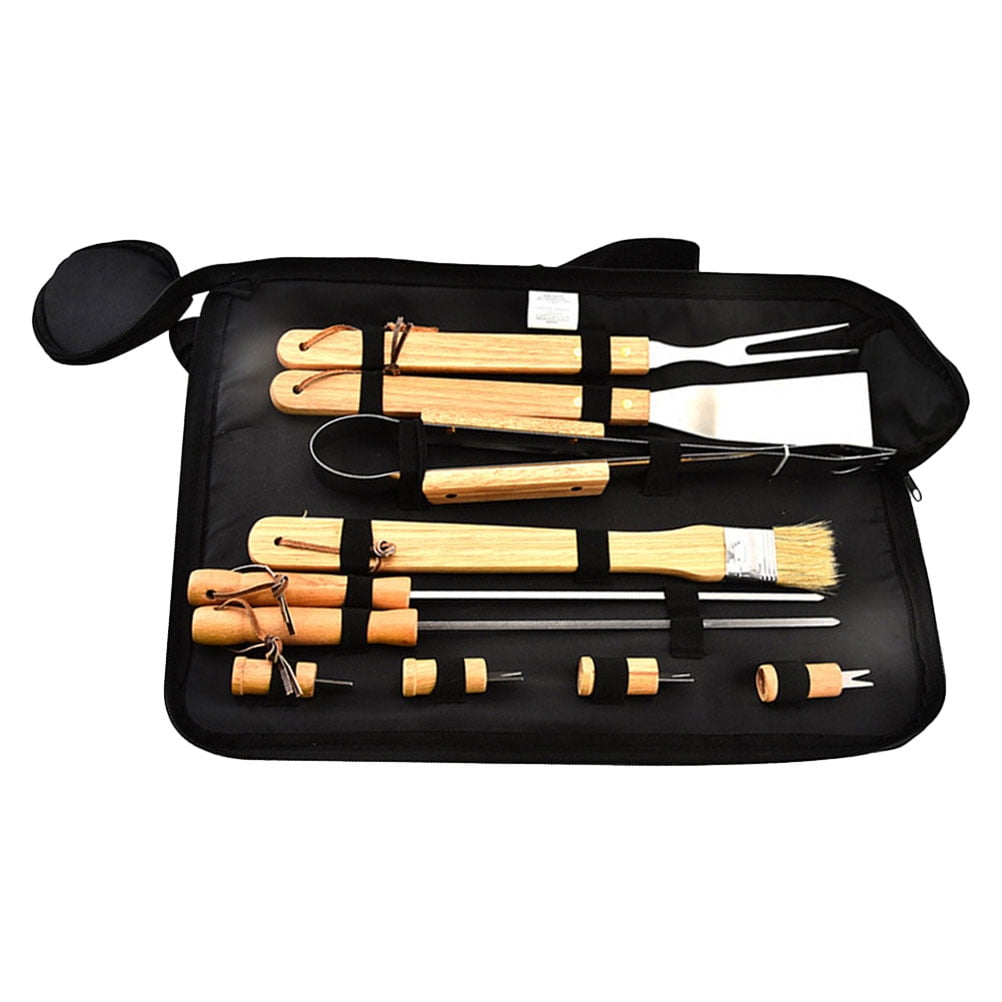 IFANLANDOR 1Set Portable Grill Tools Set Lightweight Wood and Metal Bbq Accessories for Outdoor Cooking