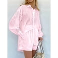 thumbnail image 4 of 2 Piece Outfits Button Down Shirt Top and Shorts Casual Lounge Sets Pink L, 4 of 6