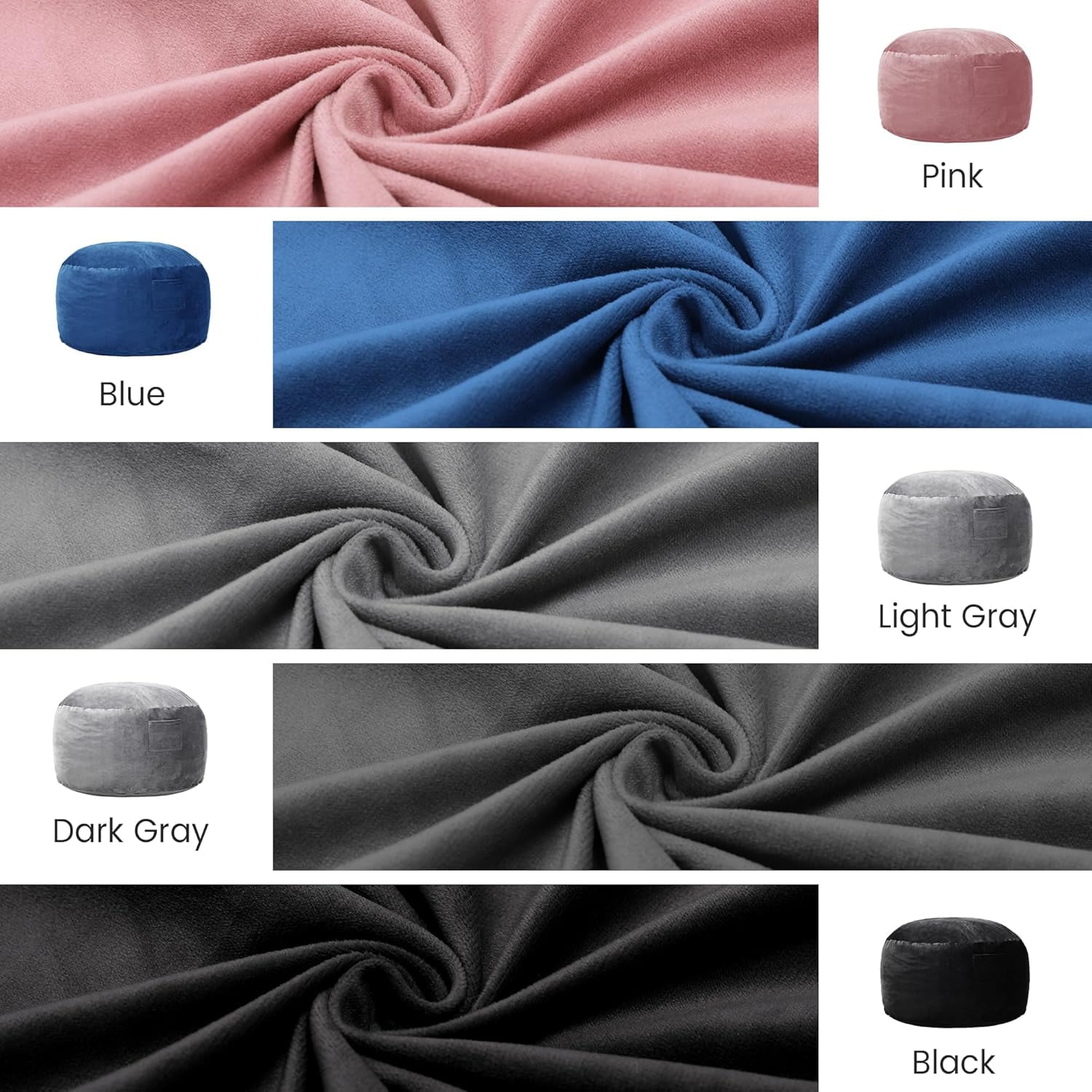 4 FT Bean Bag Chair for Adults, Teens, or Kids, Adult Size Beanbag Chair, Luxurious Memory Foam Filling, Washable Velvet Cover, Perfect for Living Room, Den, Bedroom, or Dorm, Light Grey