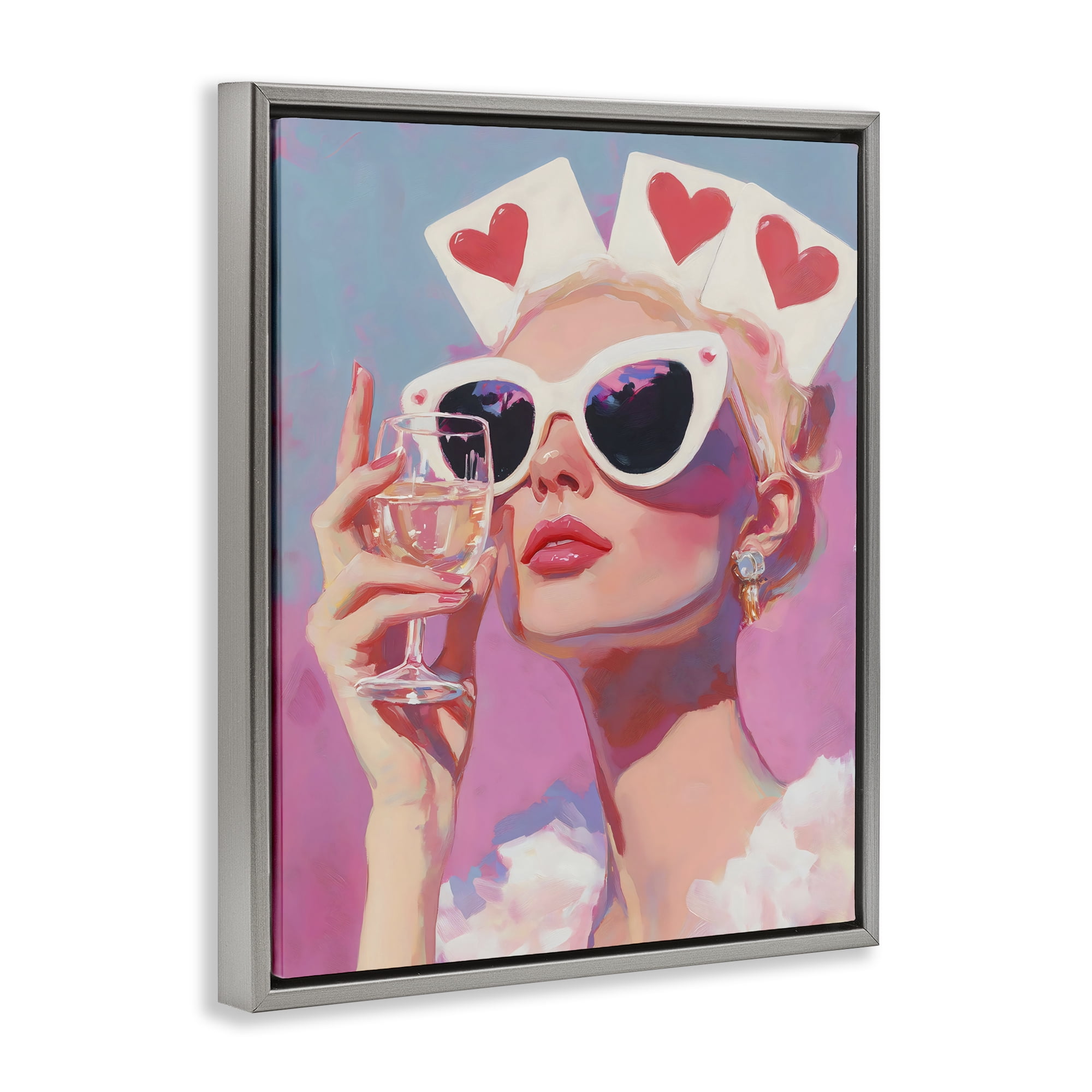 Stupell Industries Queen of Hearts Retro Glam Gray Framed Floater Canvas Wall Art, design by The Prints Vibe
