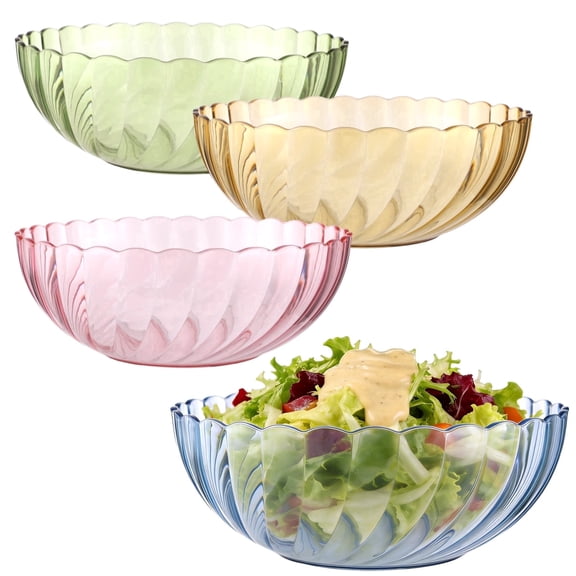 4 Pcs Acrylic Serving Bowls Set, 9 in Colorful Striped Acrylic Salad Mixing Bowls, 62 oz Acrylic Bowls for Fruit Salad Snacks Popcorn Candy Vegetables