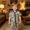 thumbnail image 2 of Unisex Baby Boys Romper Jumpsuit Digger Print Crew Neck Short Sleeve Zip Up Soft Summer Bodysuit for Toddler Yellow 9 Months-12 Months, 2 of 4