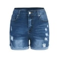 thumbnail image 4 of Aayomet Womens Shorts Denim Womens High Waist Ripped Hole Washed Distressed Short Jeans Dark Blue,L, 4 of 5
