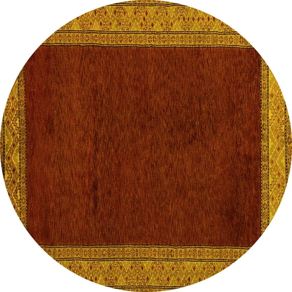 Ahgly Company Machine Washable Indoor Round Abstract Yellow Modern Area Rugs, 3' Round