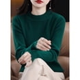 thumbnail image 5 of ManxiVoo Women Knit Pullover Semi High Neck Classic Stripe Thick Warm Soft Sweater for Everyday Comfort M Size Green, 5 of 8