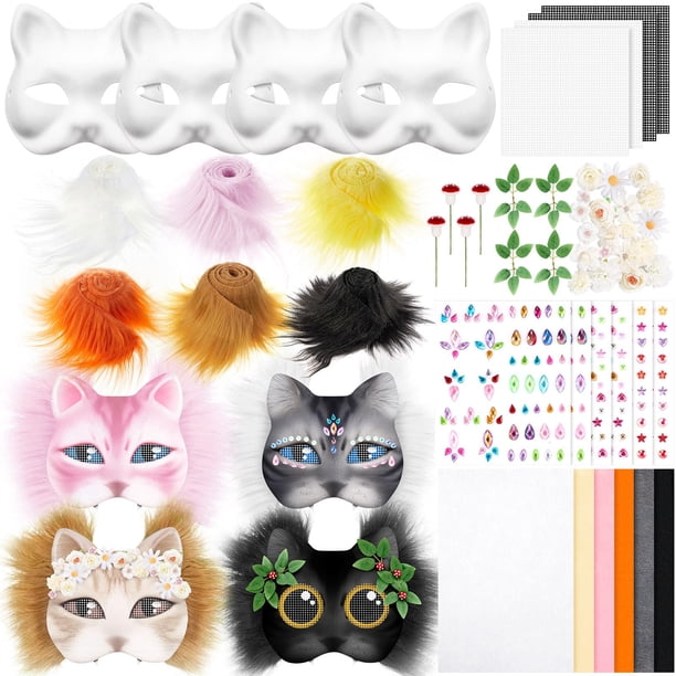 Kit de máscaras Therian, máscara de gato en blanco Seenelling DIY con accesorios