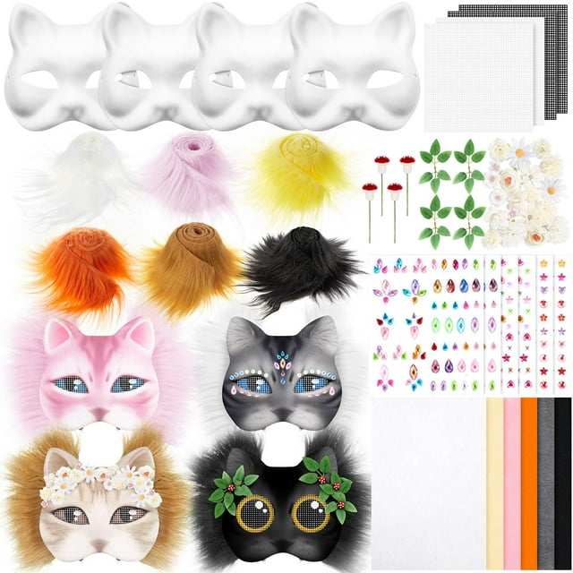 Kit de máscaras Therian, máscara de gato en blanco Seenelling DIY con accesorios