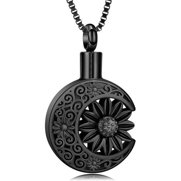 Sunflower Urn Necklace for Ashes Keepsake Memorial Funeral Cremation Jewelry for Ashes Moon Shape Ashes Pendant for Women