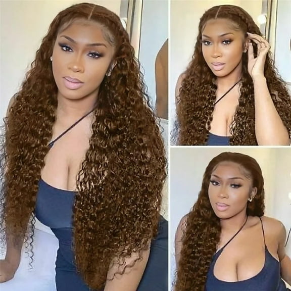 SUCS Womens Fashion Wig 24 Inch Brown Human Hair Deep Wave Lace Front Wigs Human Hair Deep Wave Lace Front Wigs Human Hair 13x4 HD Lace Frontal Wigs 180% Density