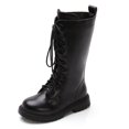 thumbnail image 6 of IROINNID PU Boots for Girl Mid High Lace-Up Round Toe Thick Sole Big Fall Party Casual Boots, 6 of 9