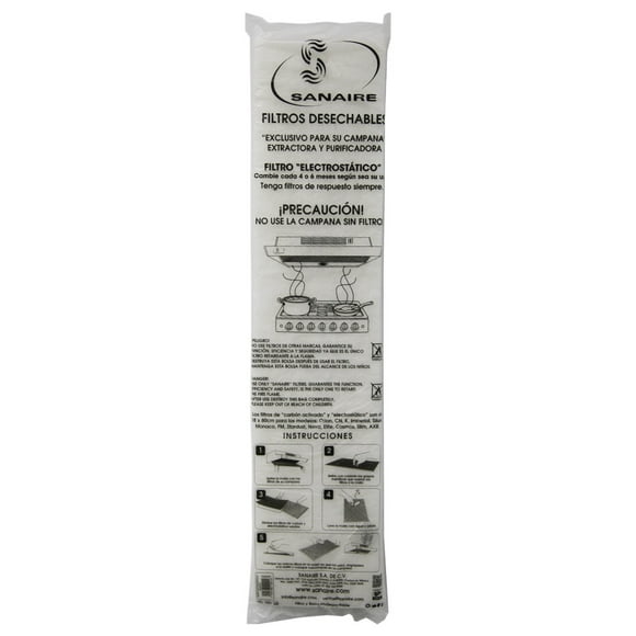 PAQUETE DE 4 FILTROS STANDARD SANAIRE, ATRAPA GRASA ELECTROSTÁTICO SANAIRE PAQ-FILSTD-BCO