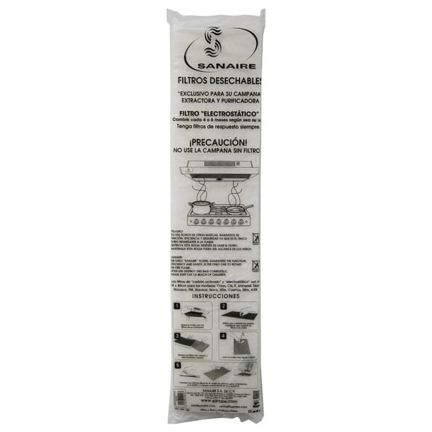 PAQUETE DE 4 FILTROS STANDARD SANAIRE, ATRAPA GRASA ELECTROSTÁTICO SANAIRE PAQ-FILSTD-BCO