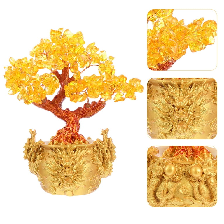 Tree Money Bonsai Chinese Shui Feng Figurine Ornament Statue Wealth Fortune  Decor New Year Tabletop Coin Golden Good