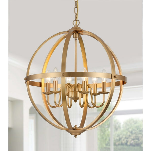 Q&S Brass Chandelier,Modern Farmhouse Industrial Globe Antique Gold