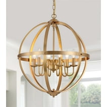 Q&S 6 Lights Brass Chandelier Model Modern Farmhouse Industrial Globe Antique Gold Hanging Light Fixture