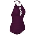 thumbnail image 5 of Firpearl Women's One Piece Swimsuits High Neck Cutout Ruched Tummy Control Swimwear, 5 of 8