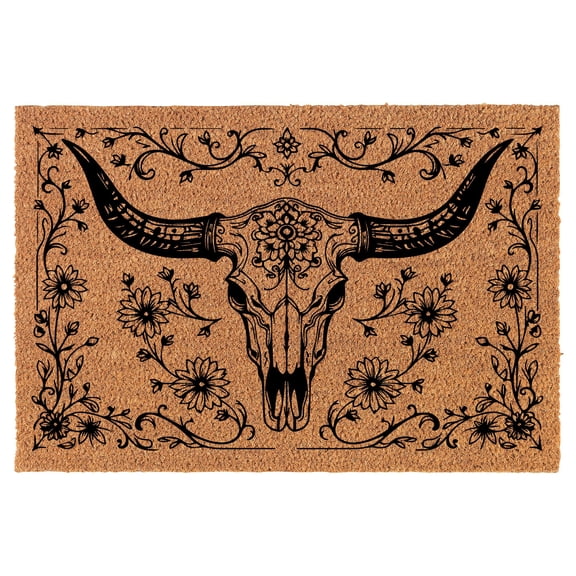 Welcome Doormat Coco Coir Door Mat Gift Sheridan Longhorn Skull Floral (30" x 18")