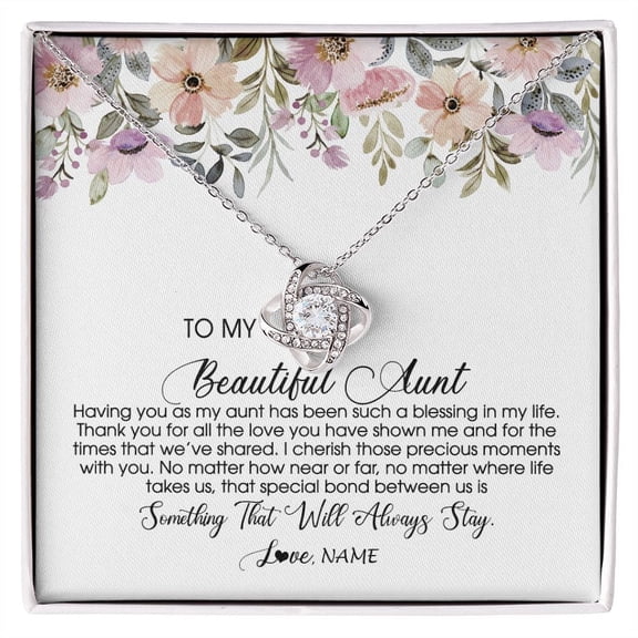 To My Aunt Necklace Happy Mothers Day, White Love Knot Necklace